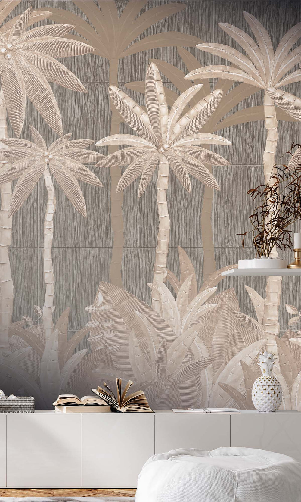 Eggshell Tropical Palm Leaf Residential Mural RM9127