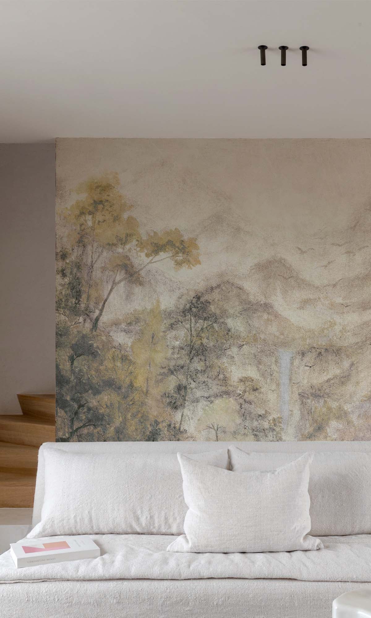 Aquarelle Beige Watercolor Tropical Landscape Residential Mural RM9128
