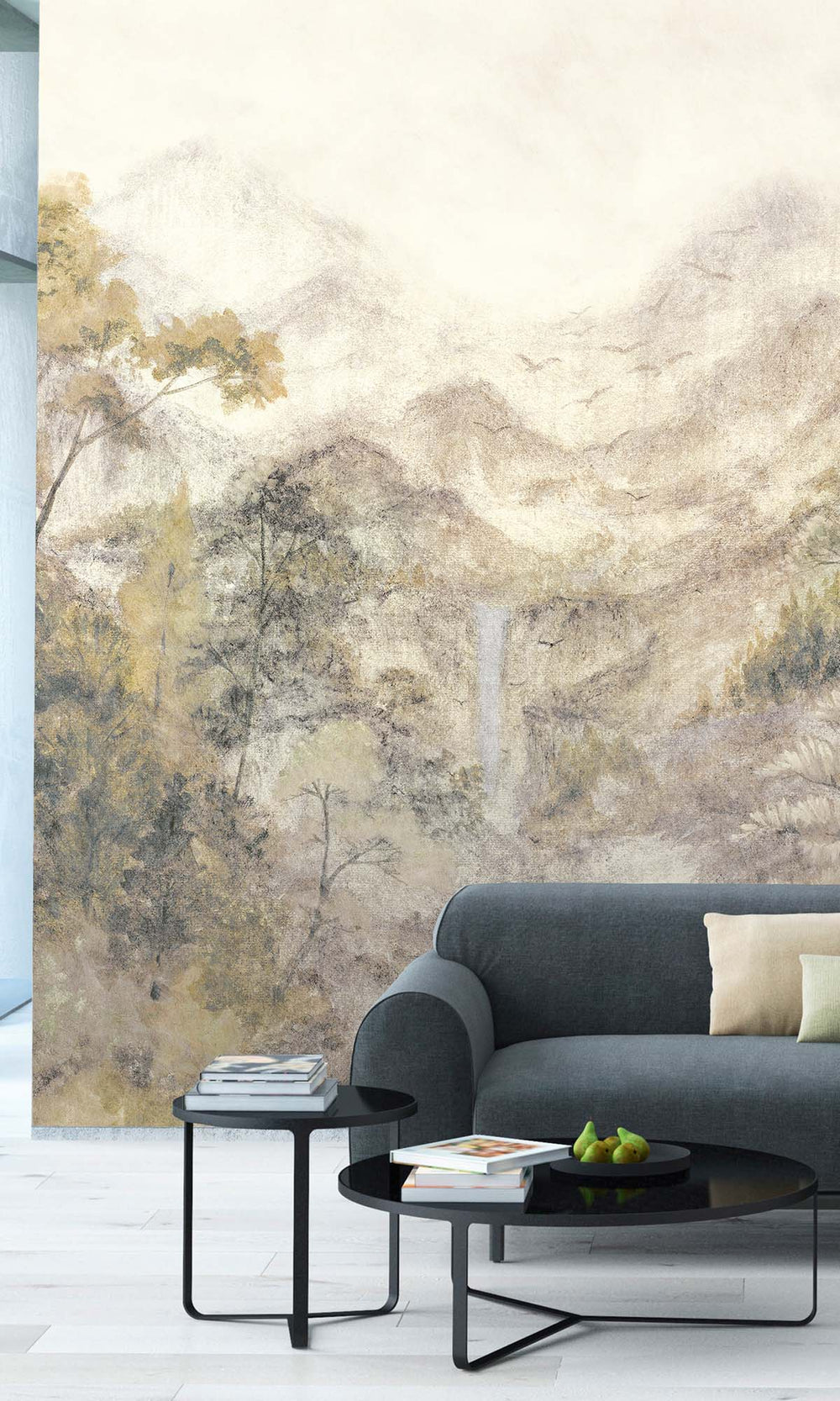 Aquarelle Beige Watercolor Tropical Landscape Residential Mural RM9128