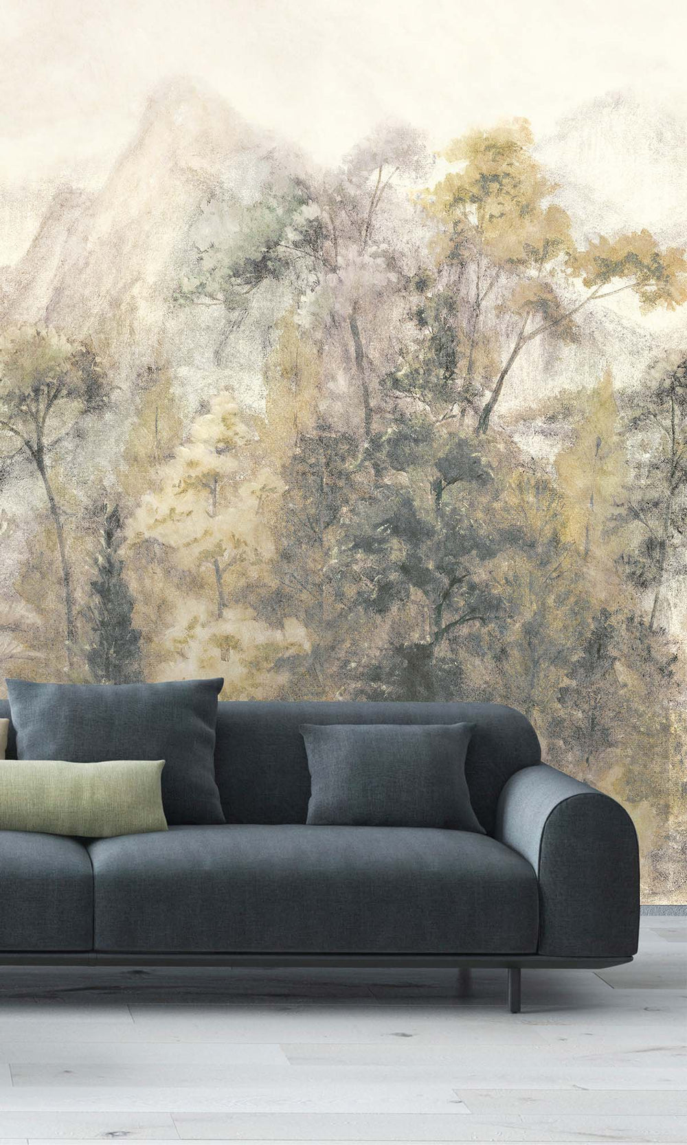 Aquarelle Beige Watercolor Tropical Landscape Residential Mural RM9128