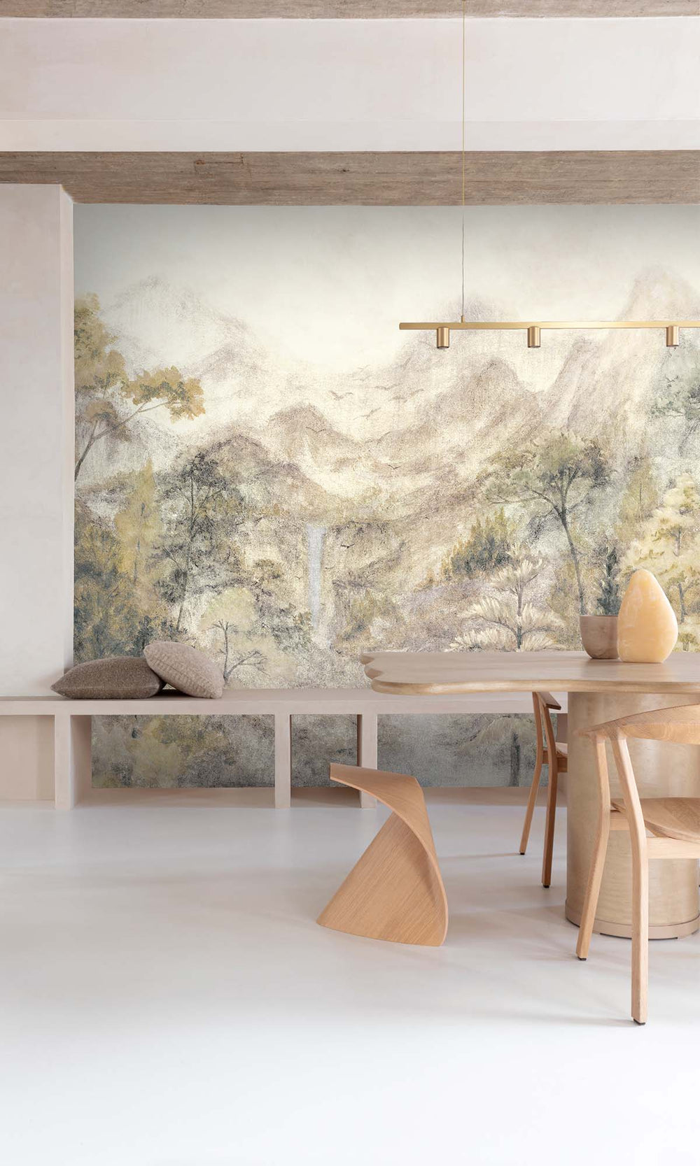 Aquarelle Beige Watercolor Tropical Landscape Residential Mural RM9128