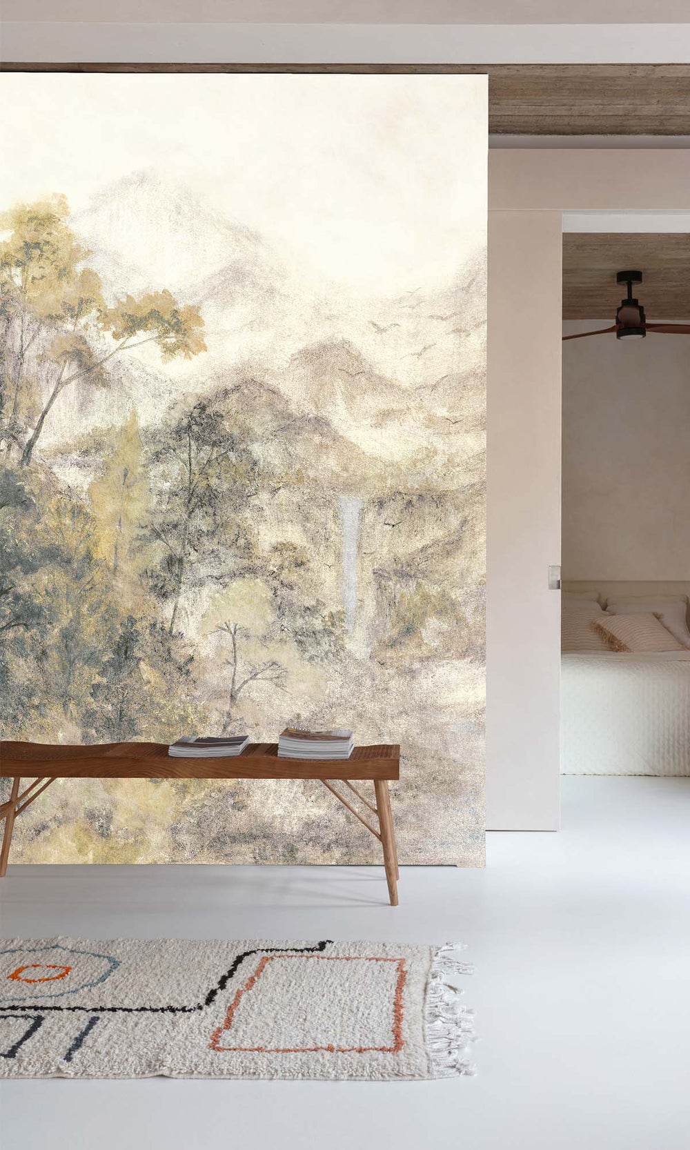 Aquarelle Beige Watercolor Tropical Landscape Residential Mural RM9128