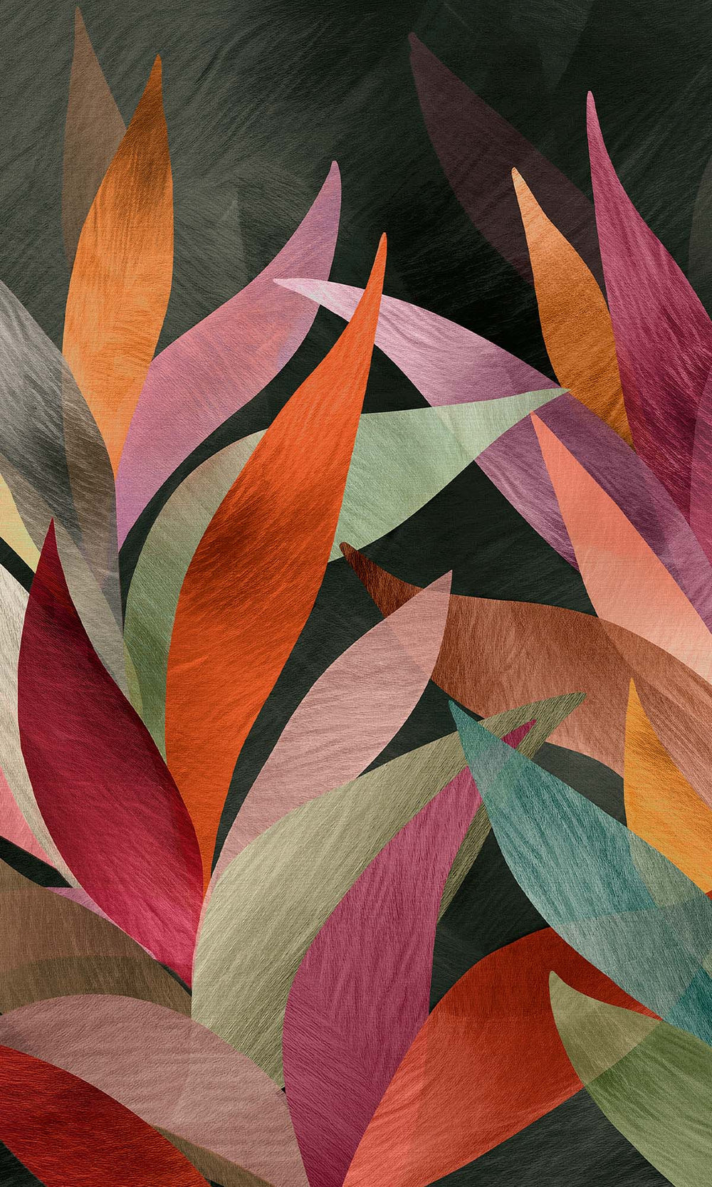 Multi Overlapping Organic Leaves Residential Mural RM9129