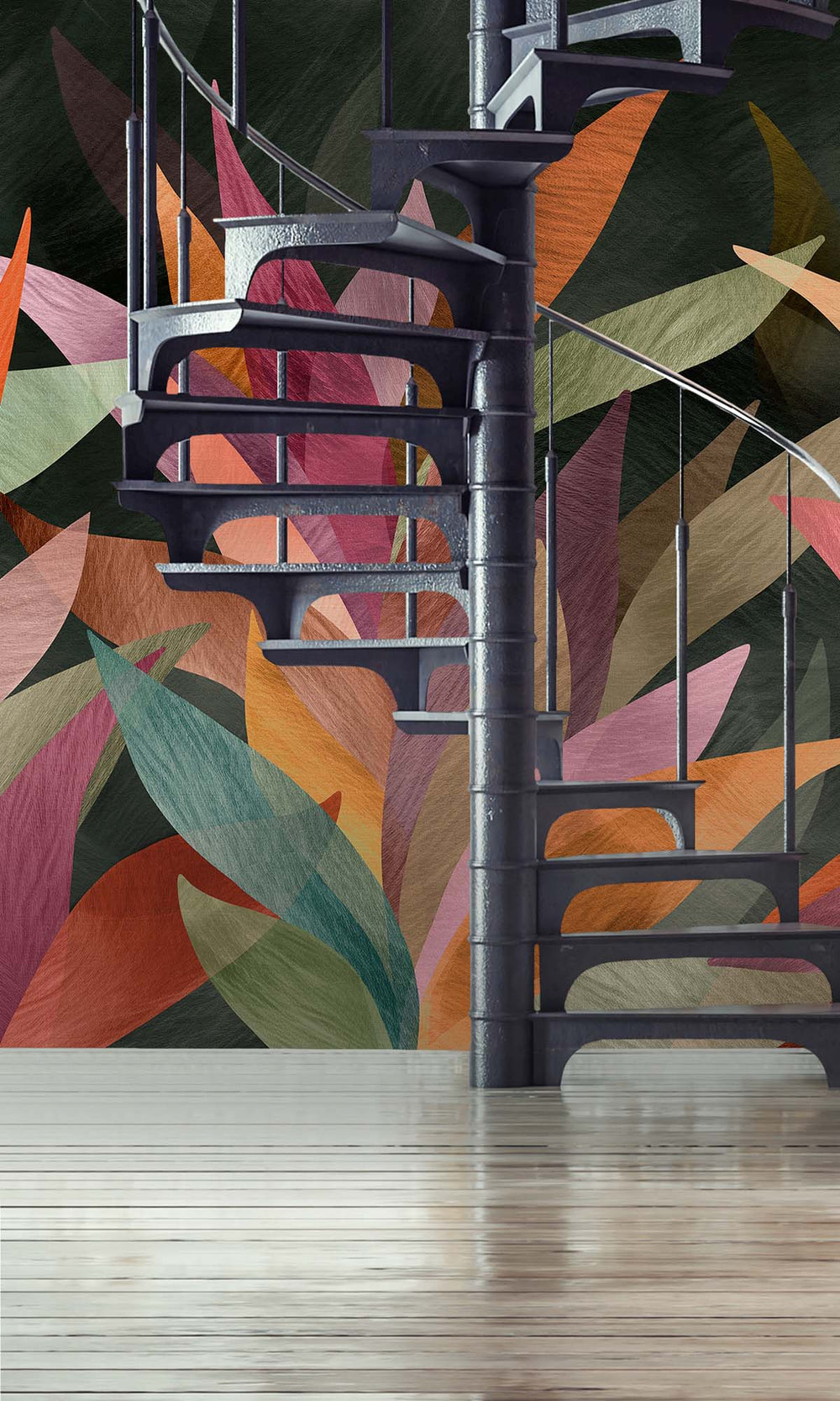 Multi Overlapping Organic Leaves Residential Mural RM9129