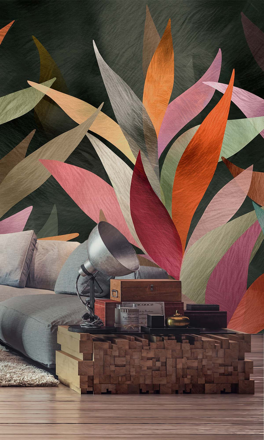 Multi Overlapping Organic Leaves Residential Mural RM9129