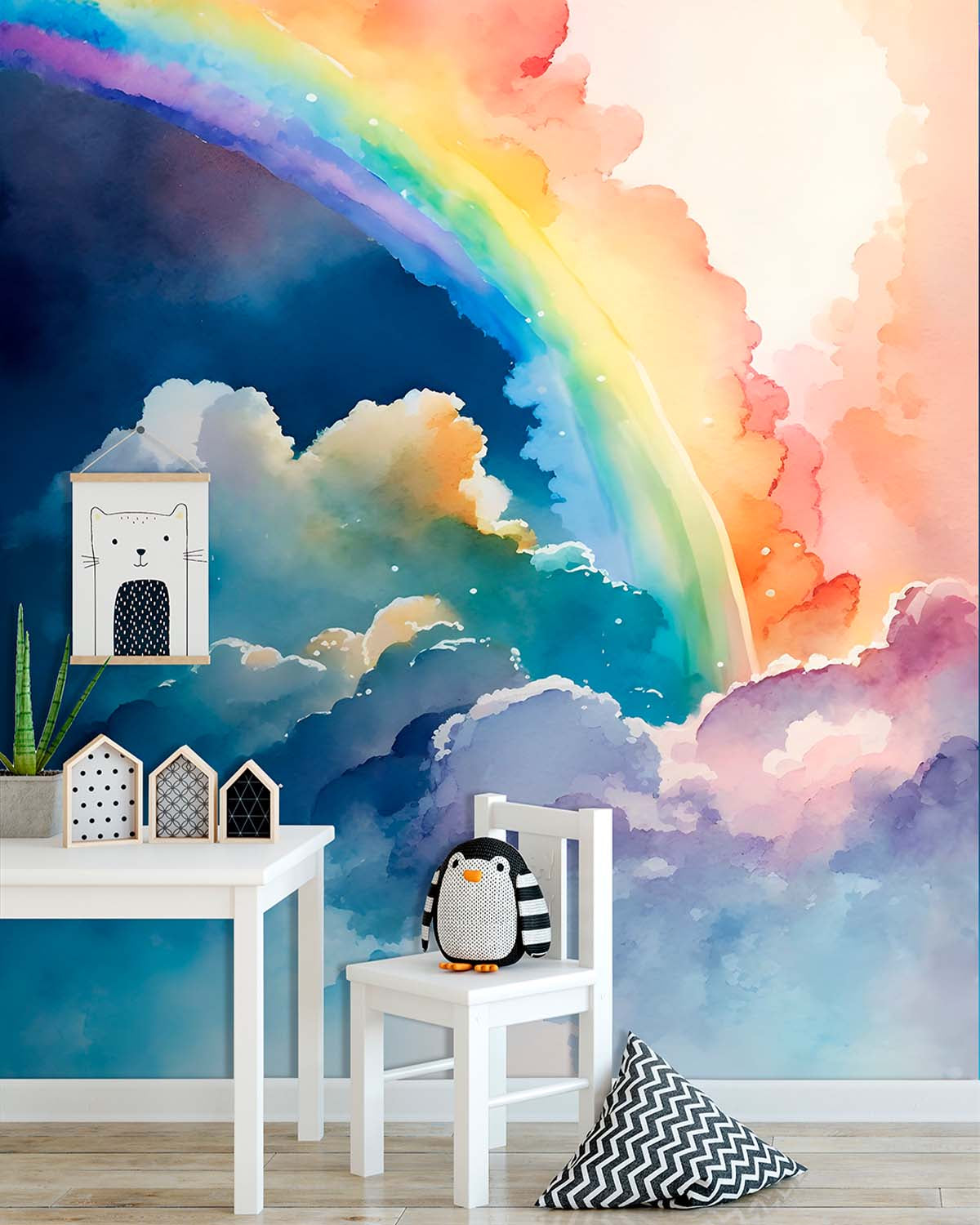 Macragge Blue Magical Dreamy Sky Watercolor Rainbow Wallpaper Panels RM9137