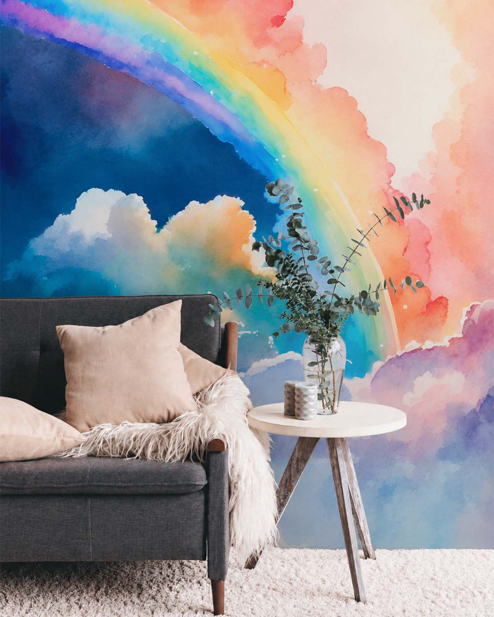 Macragge Blue Magical Dreamy Sky Watercolor Rainbow Residential Mural RM9137