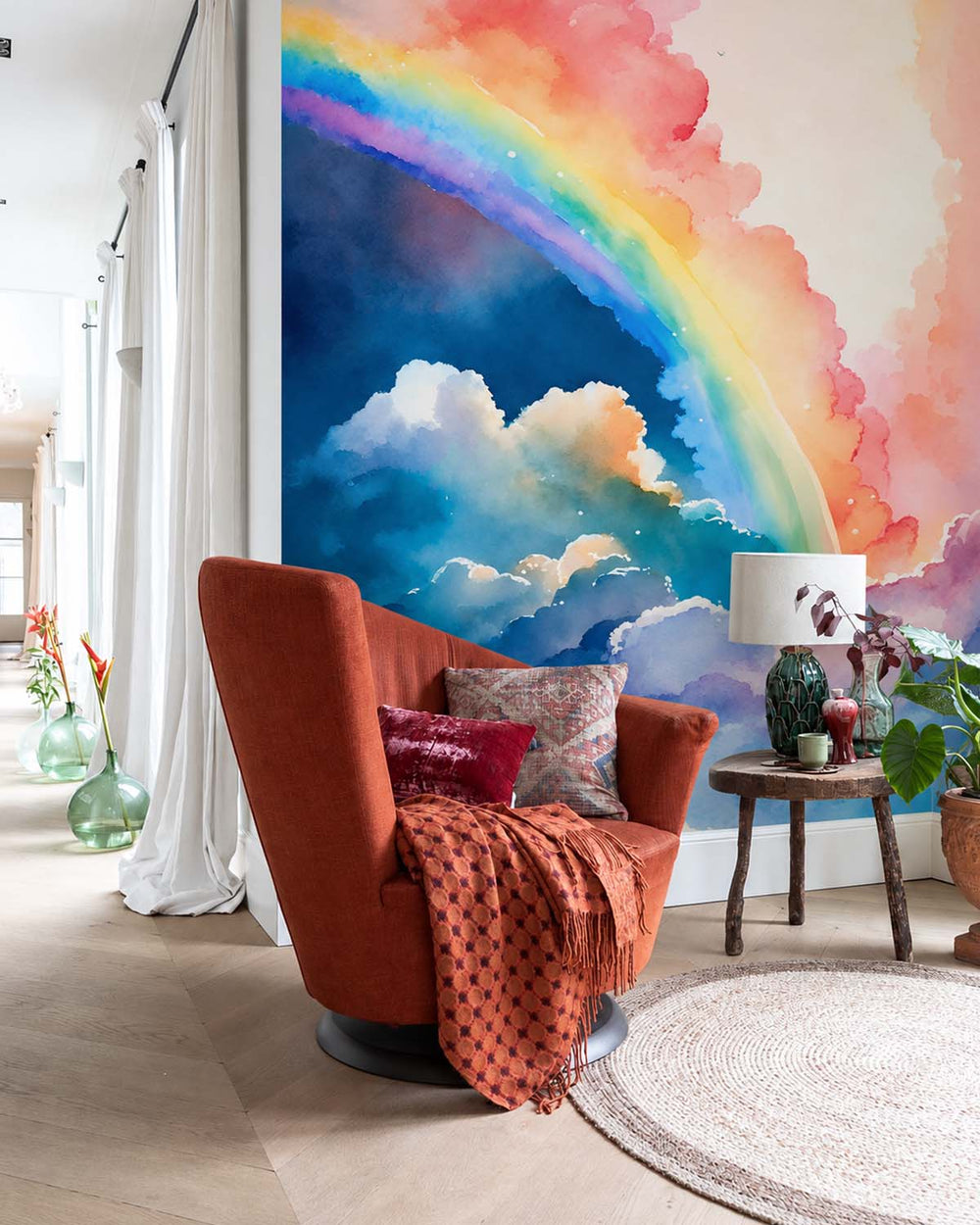 Macragge Blue Magical Dreamy Sky Watercolor Rainbow Residential Mural RM9137