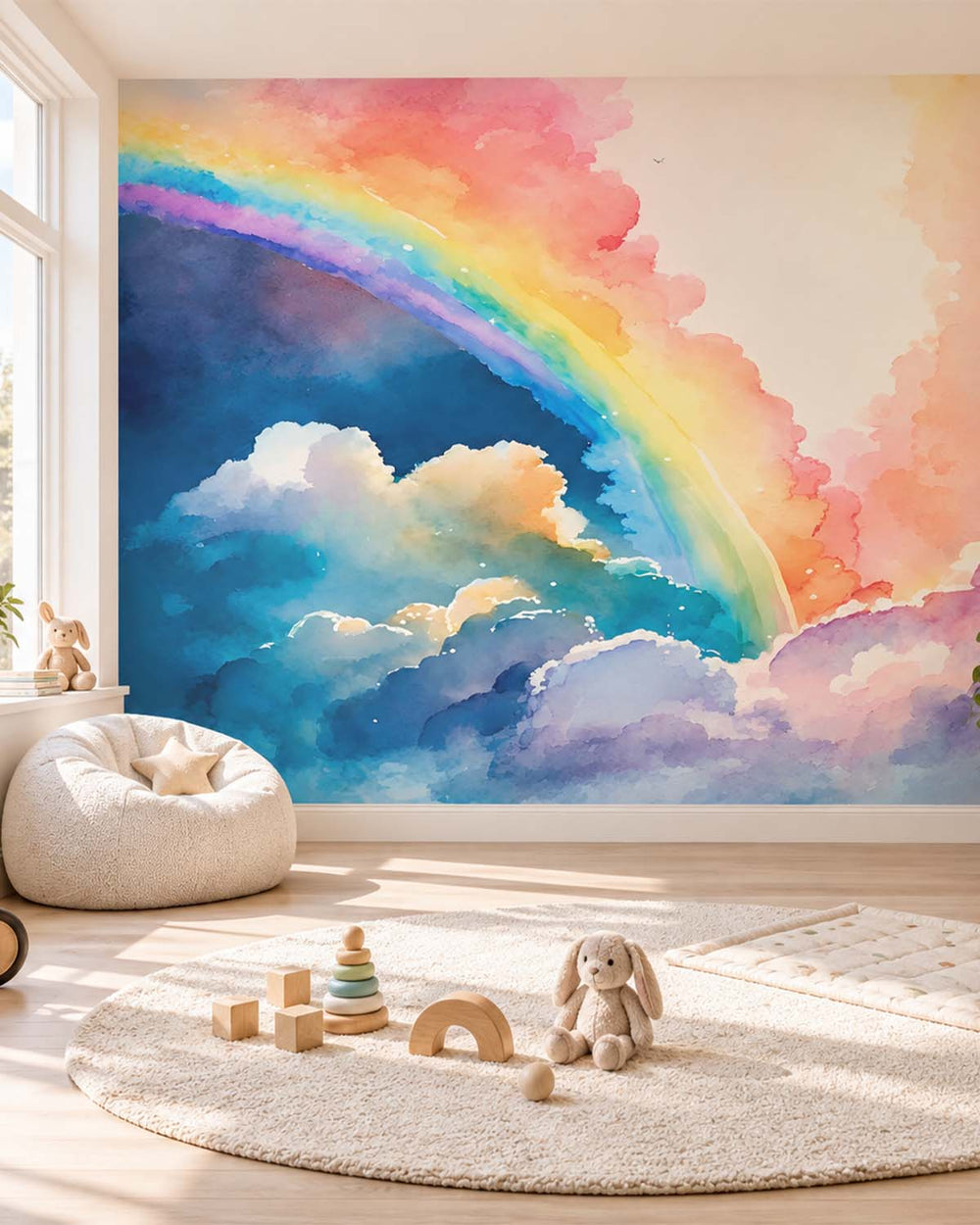 Macragge Blue Magical Dreamy Sky Watercolor Rainbow Residential Mural RM9137
