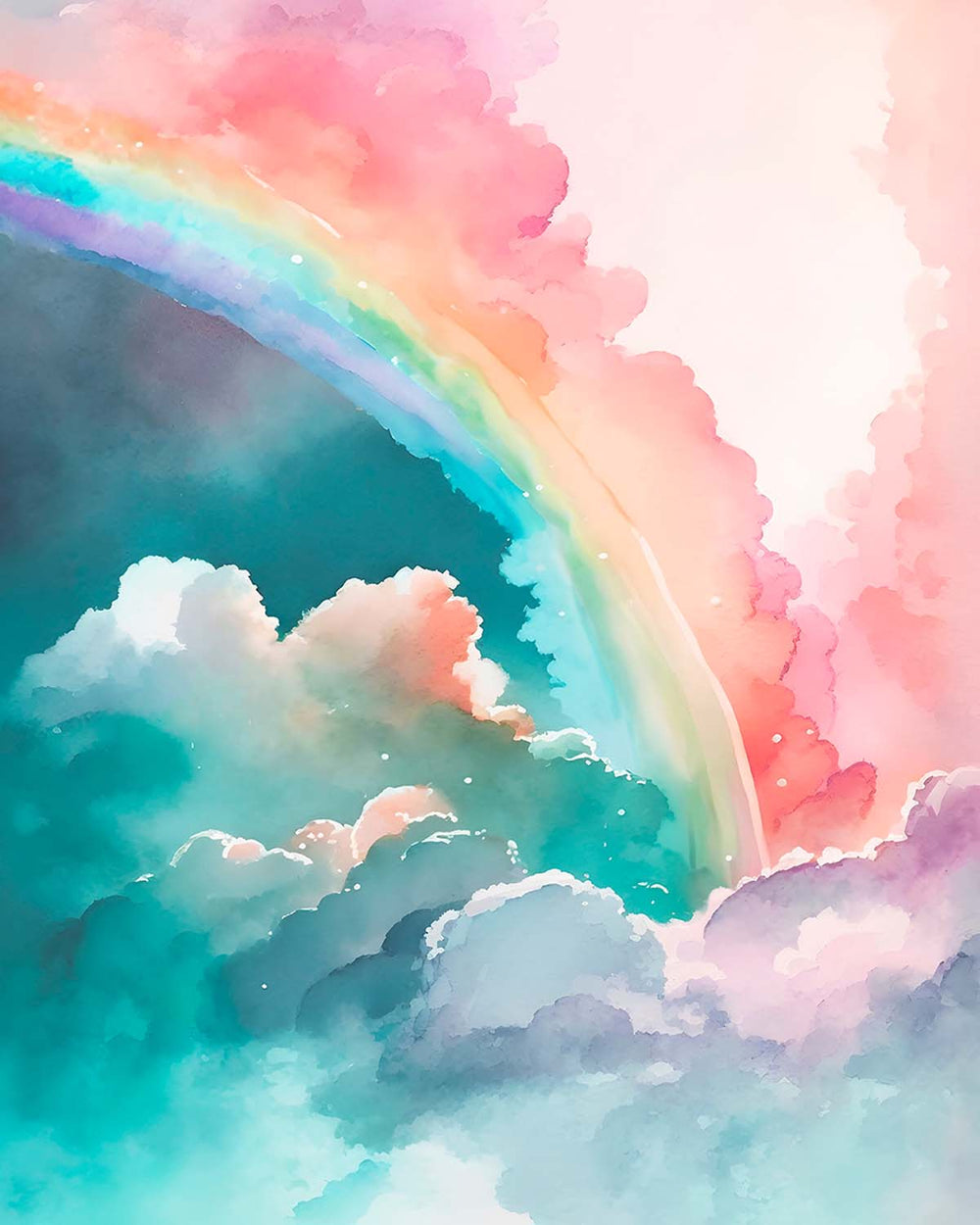 Tropical Teal Magical Dreamy Sky Watercolor Rainbow Residential Mural RM9138