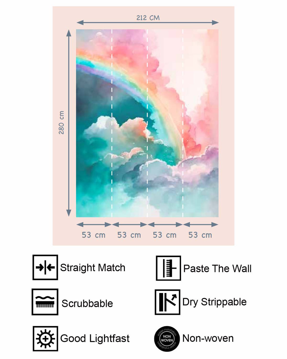 Tropical Teal Magical Dreamy Sky Watercolor Rainbow Residential Mural RM9138
