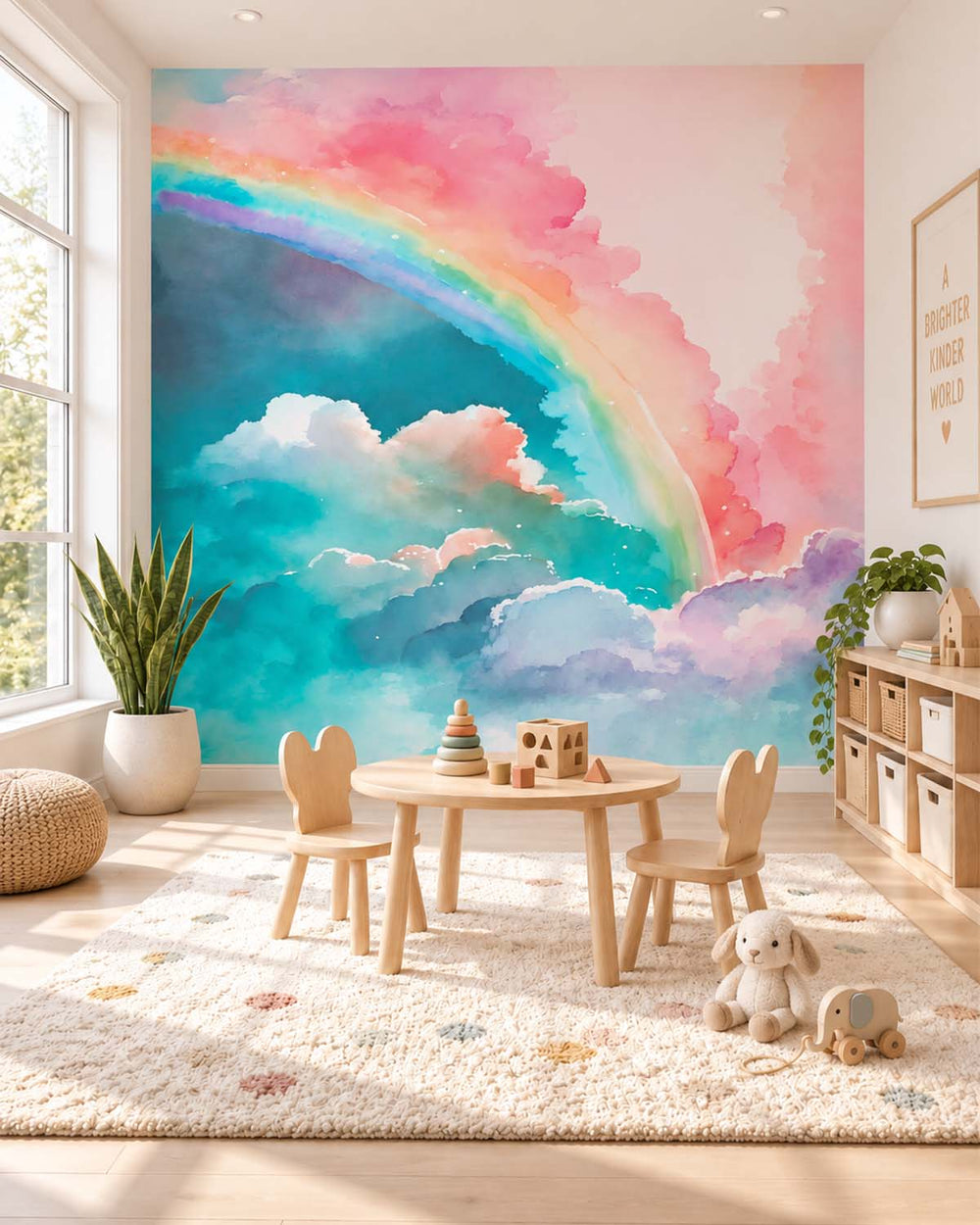 Tropical Teal Magical Dreamy Sky Watercolor Rainbow Residential Mural RM9138