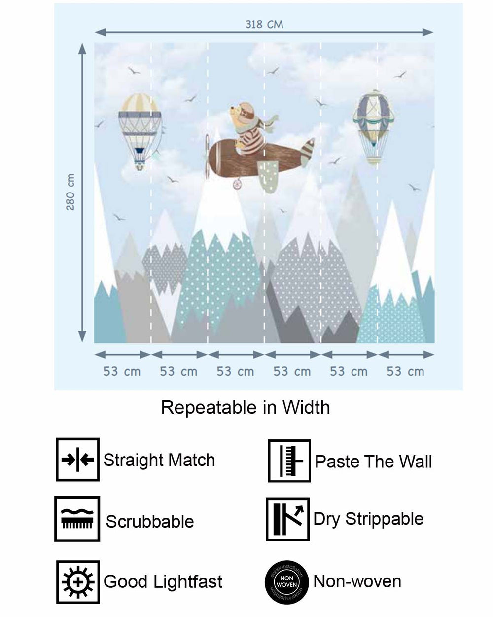 Weathered Blue Whimsical Pilot Bear Residential Mural RM9139