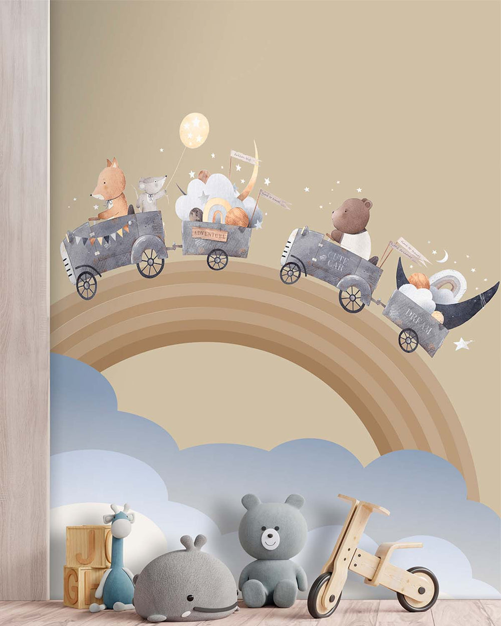 Soft Amber Teddy Bear & Friends Rainbow Adventure Residential Mural RM9140