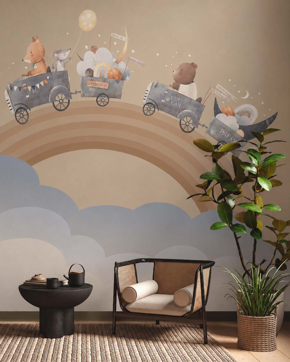 Soft Amber Teddy Bear & Friends Rainbow Adventure Residential Mural RM9140