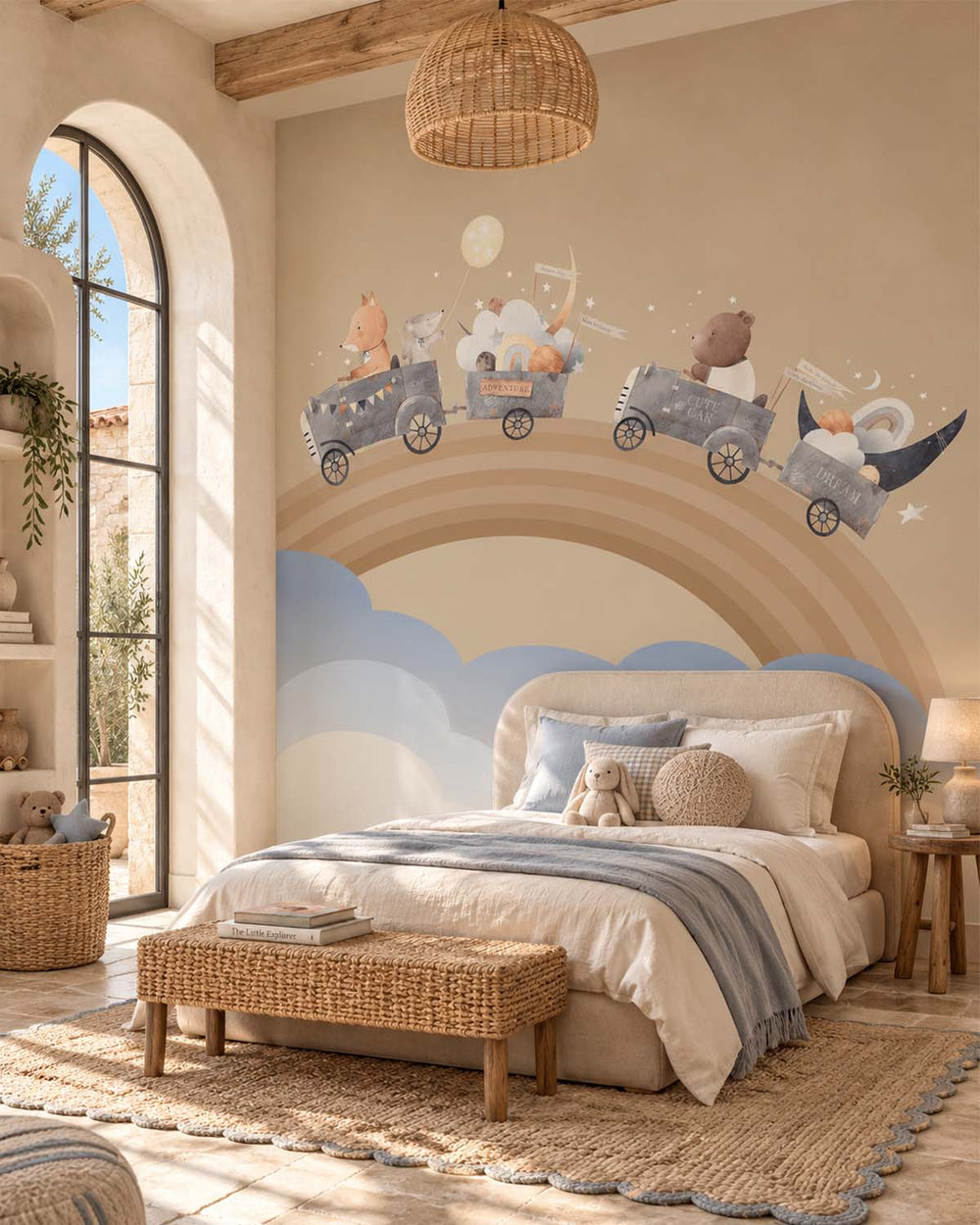 Soft Amber Teddy Bear & Friends Rainbow Adventure Residential Mural RM9140
