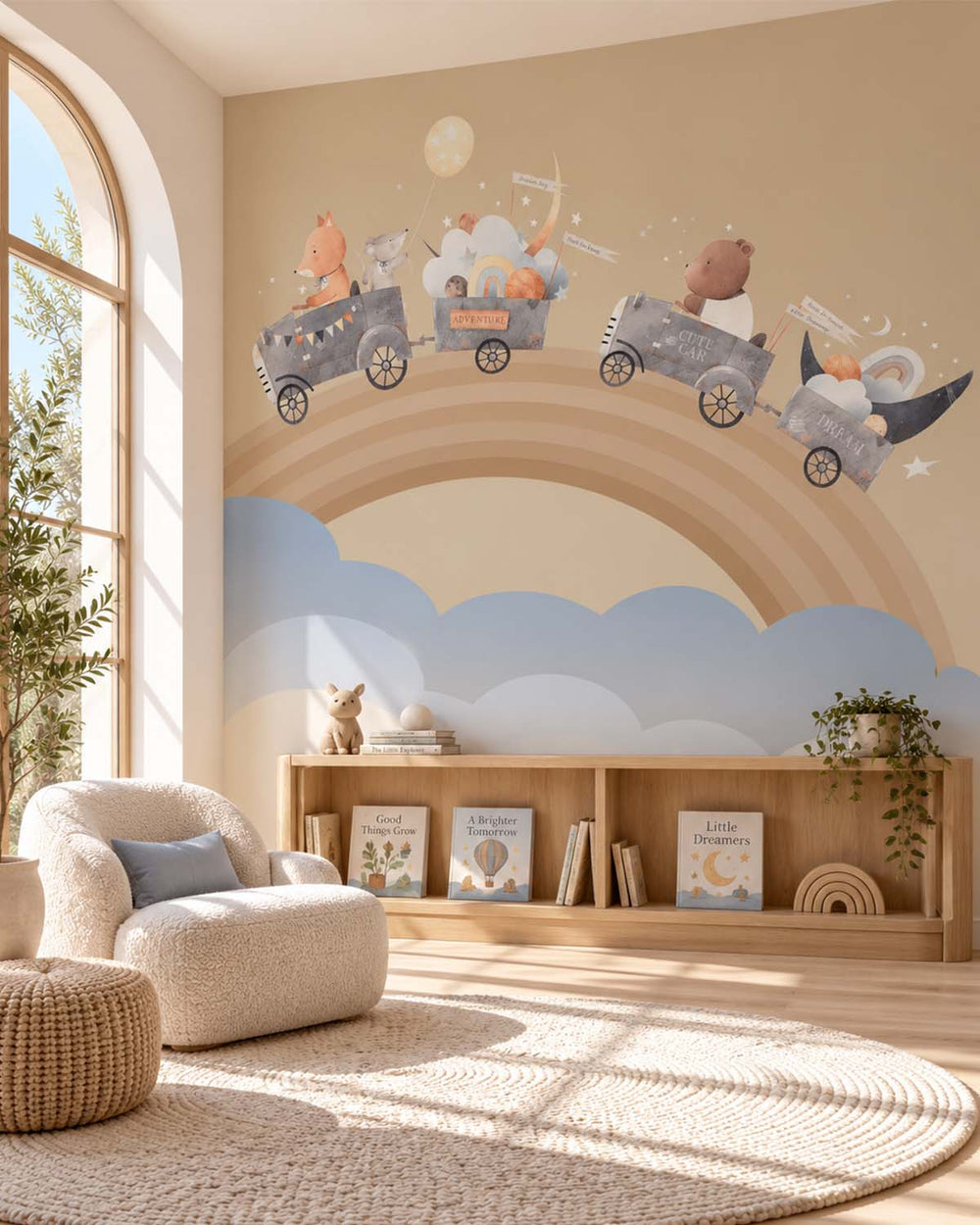 Soft Amber Teddy Bear & Friends Rainbow Adventure Residential Mural RM9140