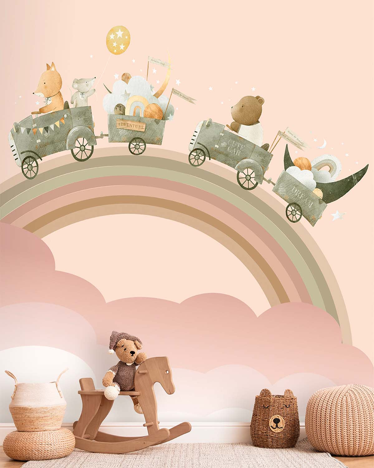 Lumber Teddy Bear & Friends Rainbow Adventure Wallpaper Panels RM9141