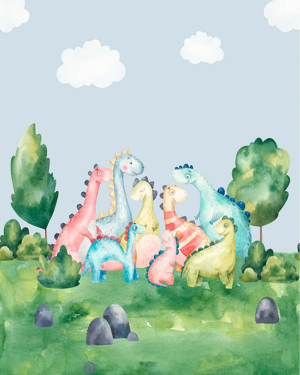 Aqua Forest Pastel Dinosaur Meadow  Residential Mural RM9142