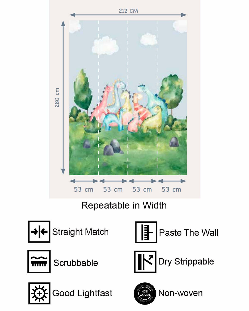 Aqua Forest Pastel Dinosaur Meadow  Residential Mural RM9142