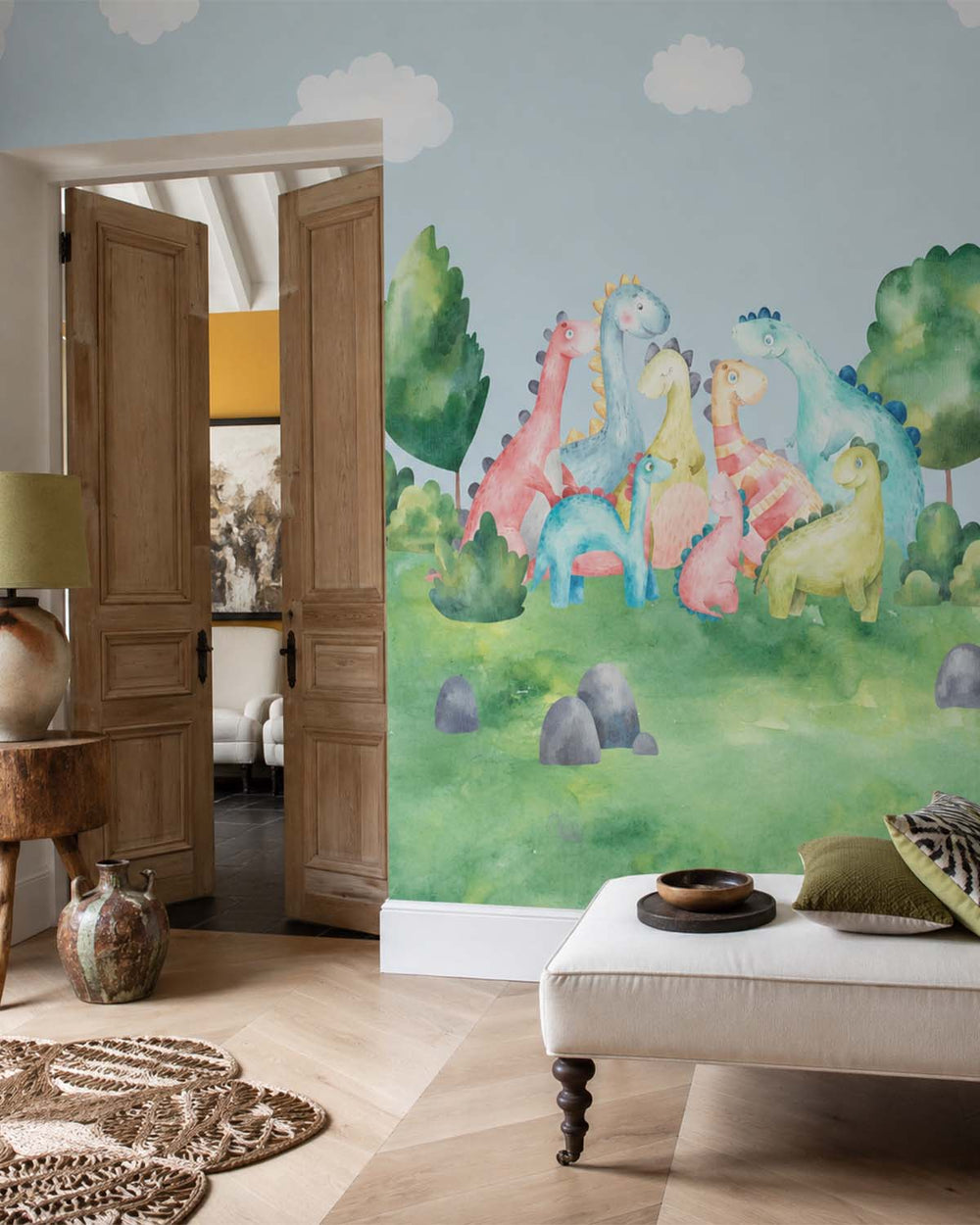 Aqua Forest Pastel Dinosaur Meadow  Residential Mural RM9142