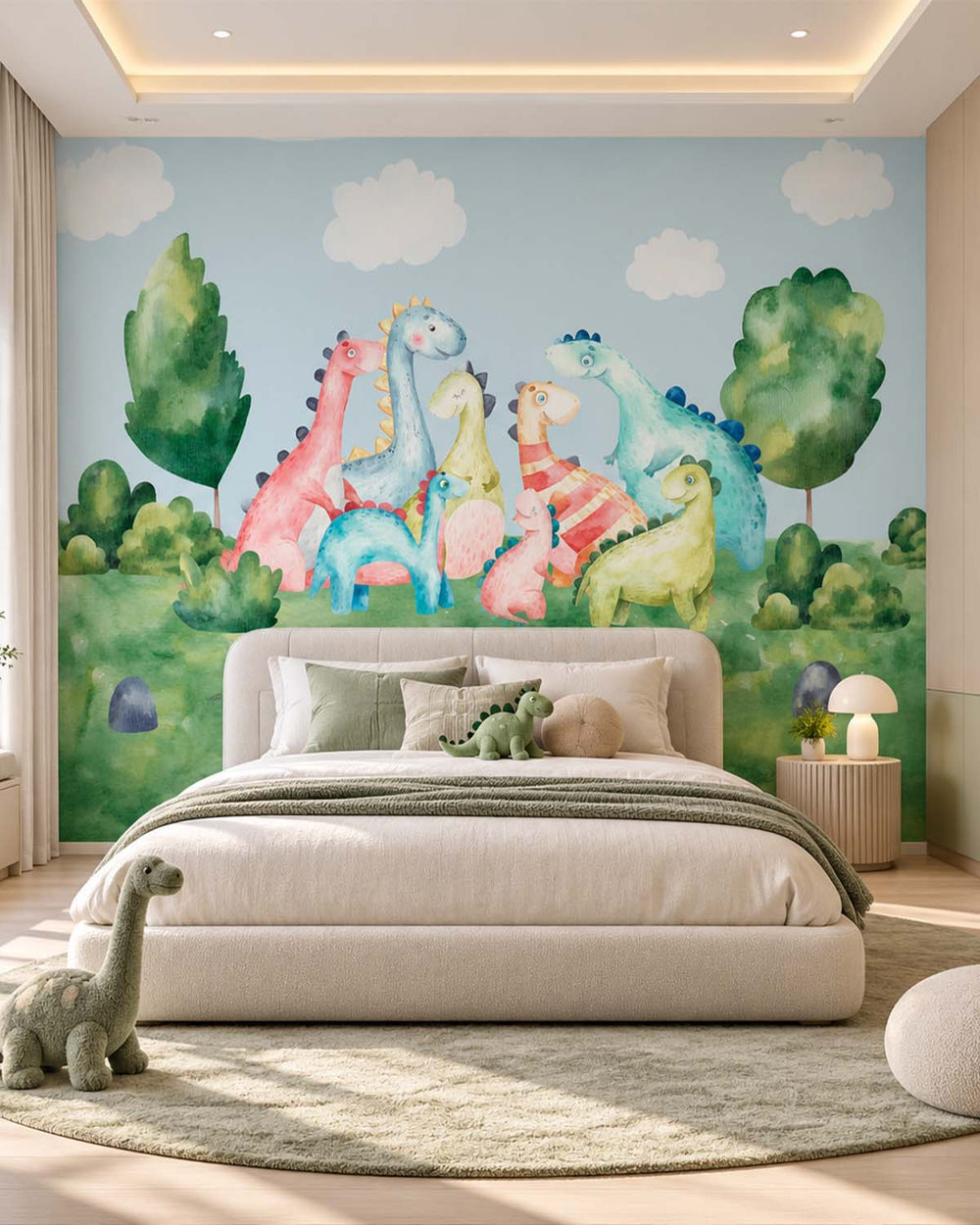 Aqua Forest Pastel Dinosaur Meadow  Residential Mural RM9142