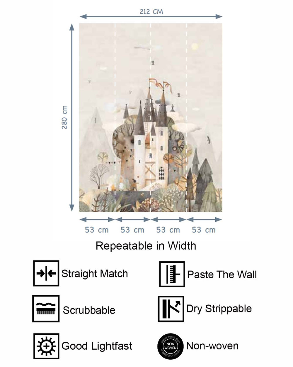 White Pearl Watercolor Fairytale Castle Residential Mural RM9143