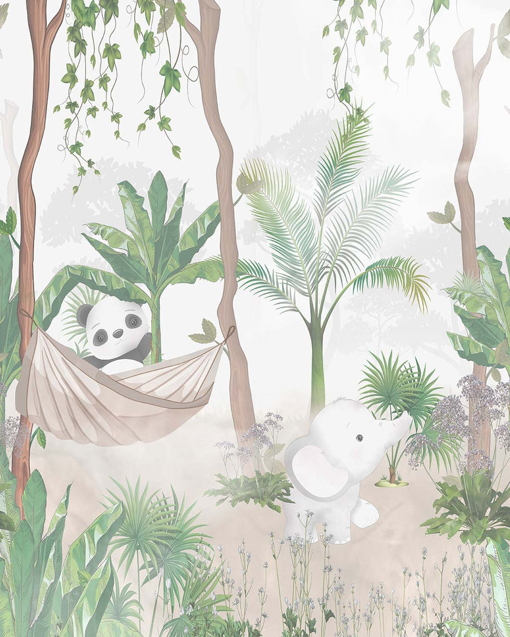Mountain Fern Muted Tropical Rainforest Residential Mural RM9147