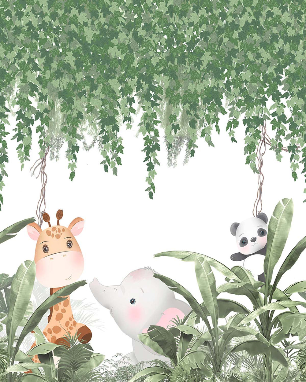 Glade Green Safari Animals Watercolor Residential Mural RM9148