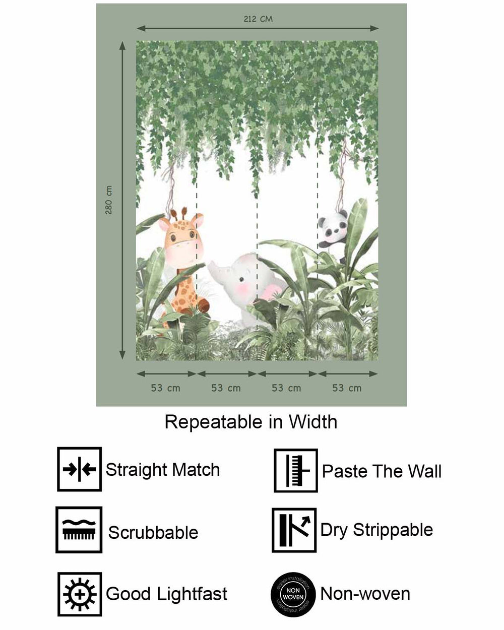 Glade Green Safari Animals Watercolor Residential Mural RM9148