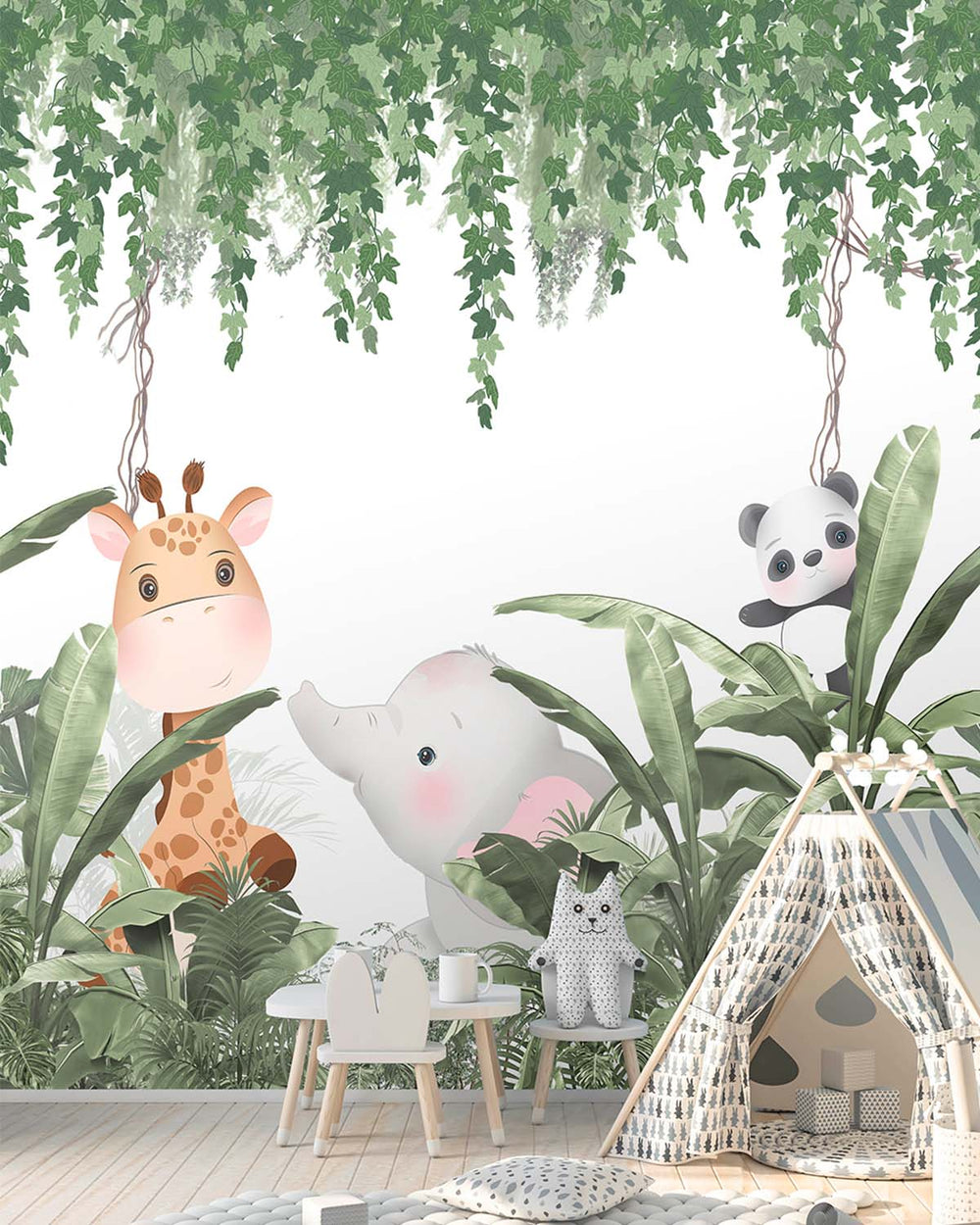 Glade Green Safari Animals Watercolor Residential Mural RM9148