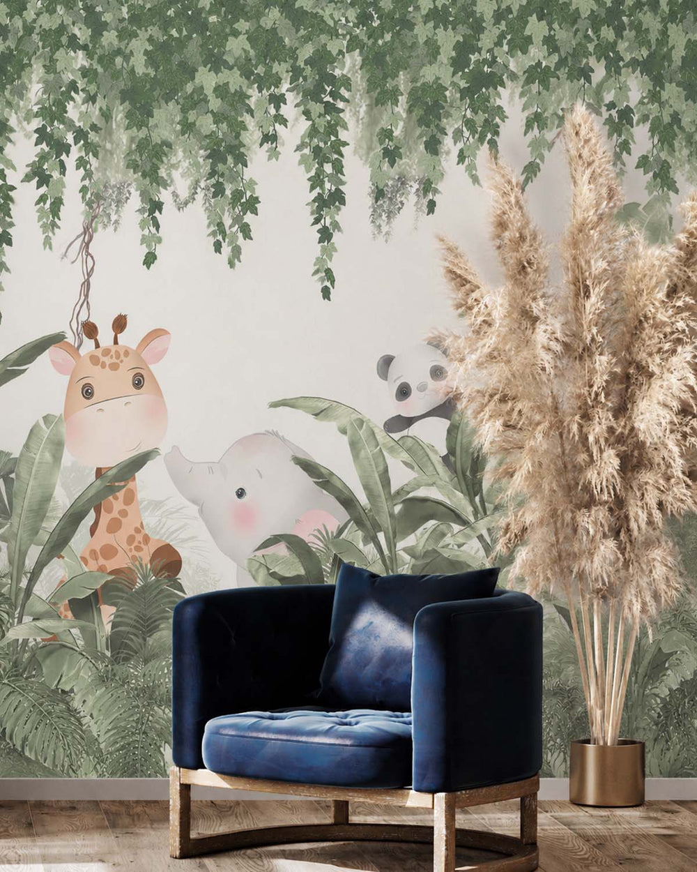 Glade Green Safari Animals Watercolor Residential Mural RM9148