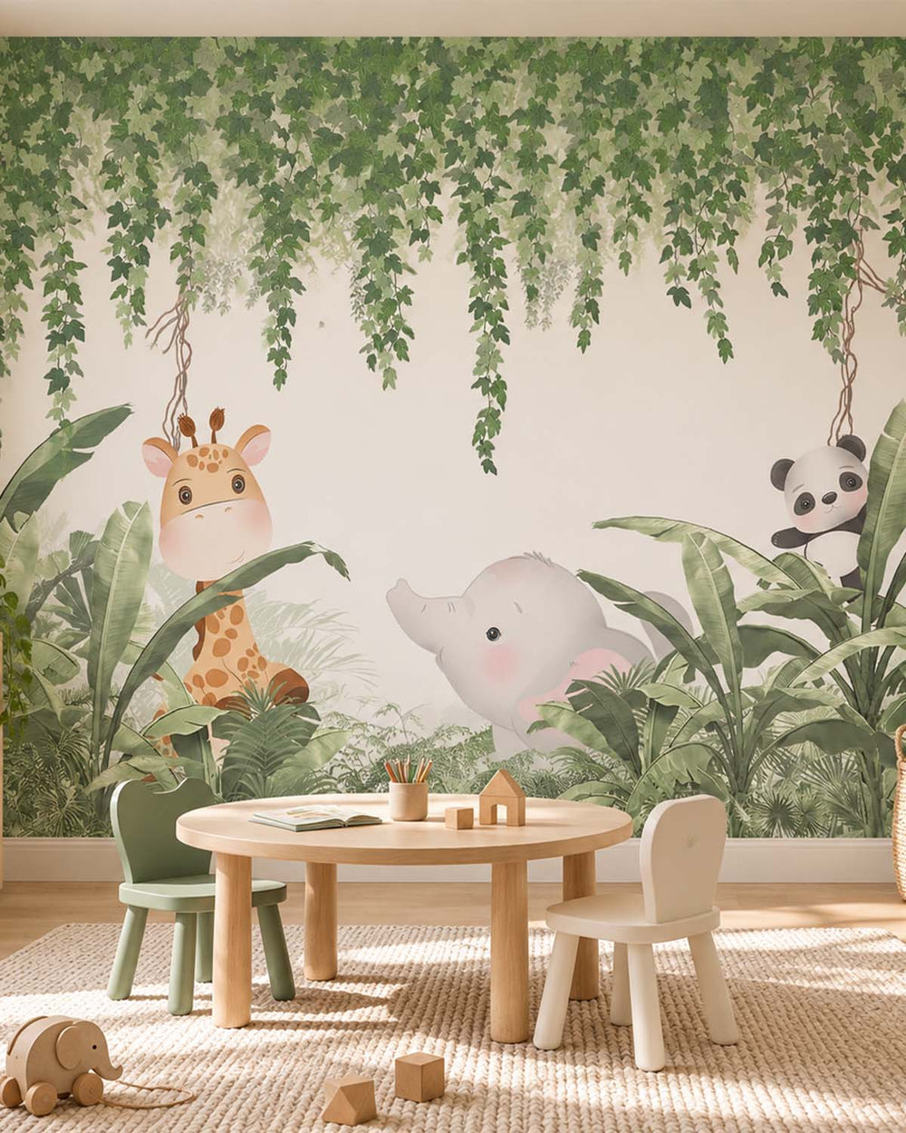 Glade Green Safari Animals Watercolor Residential Mural RM9148