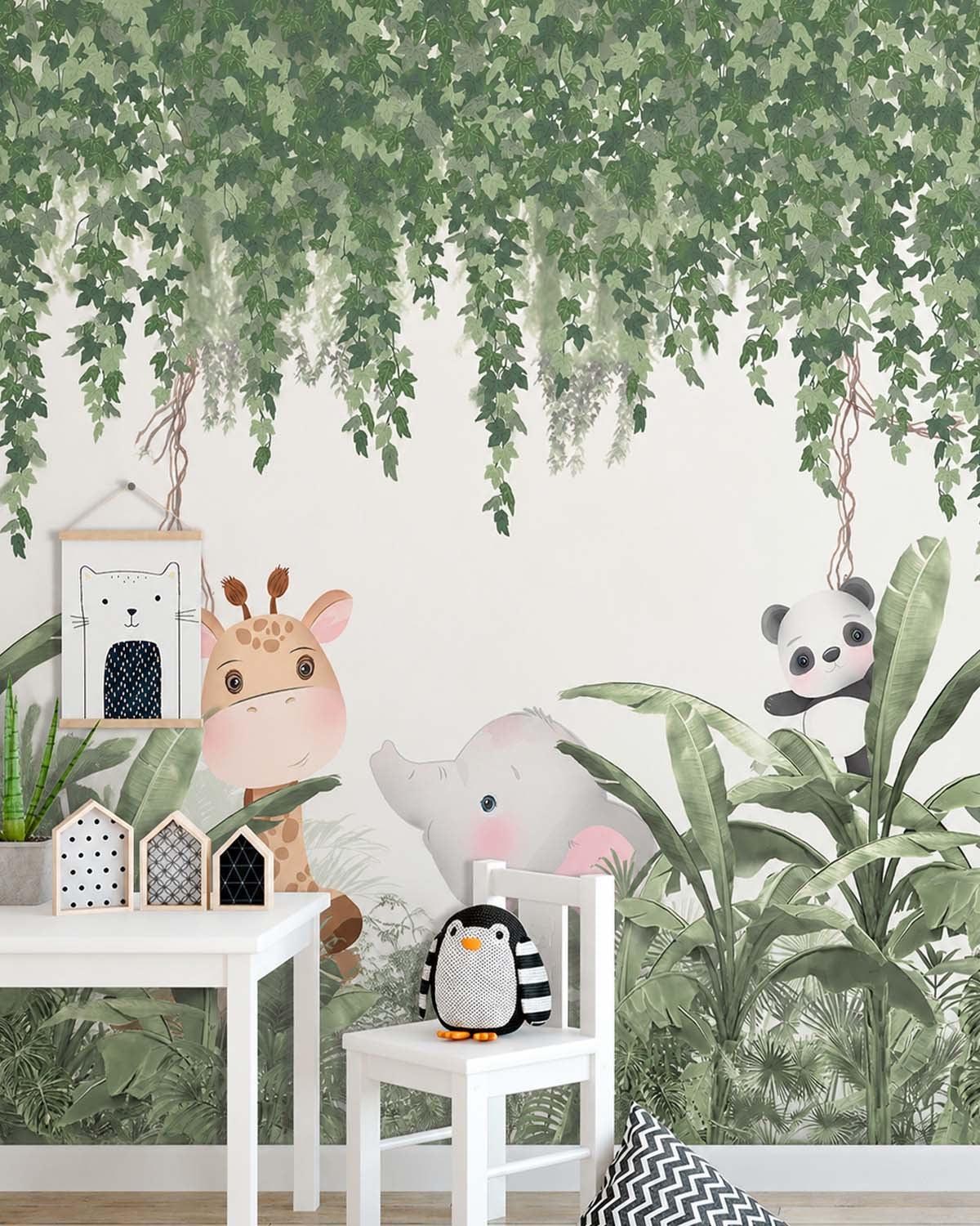 Glade Green Safari Animals Watercolor Residential Mural RM9148
