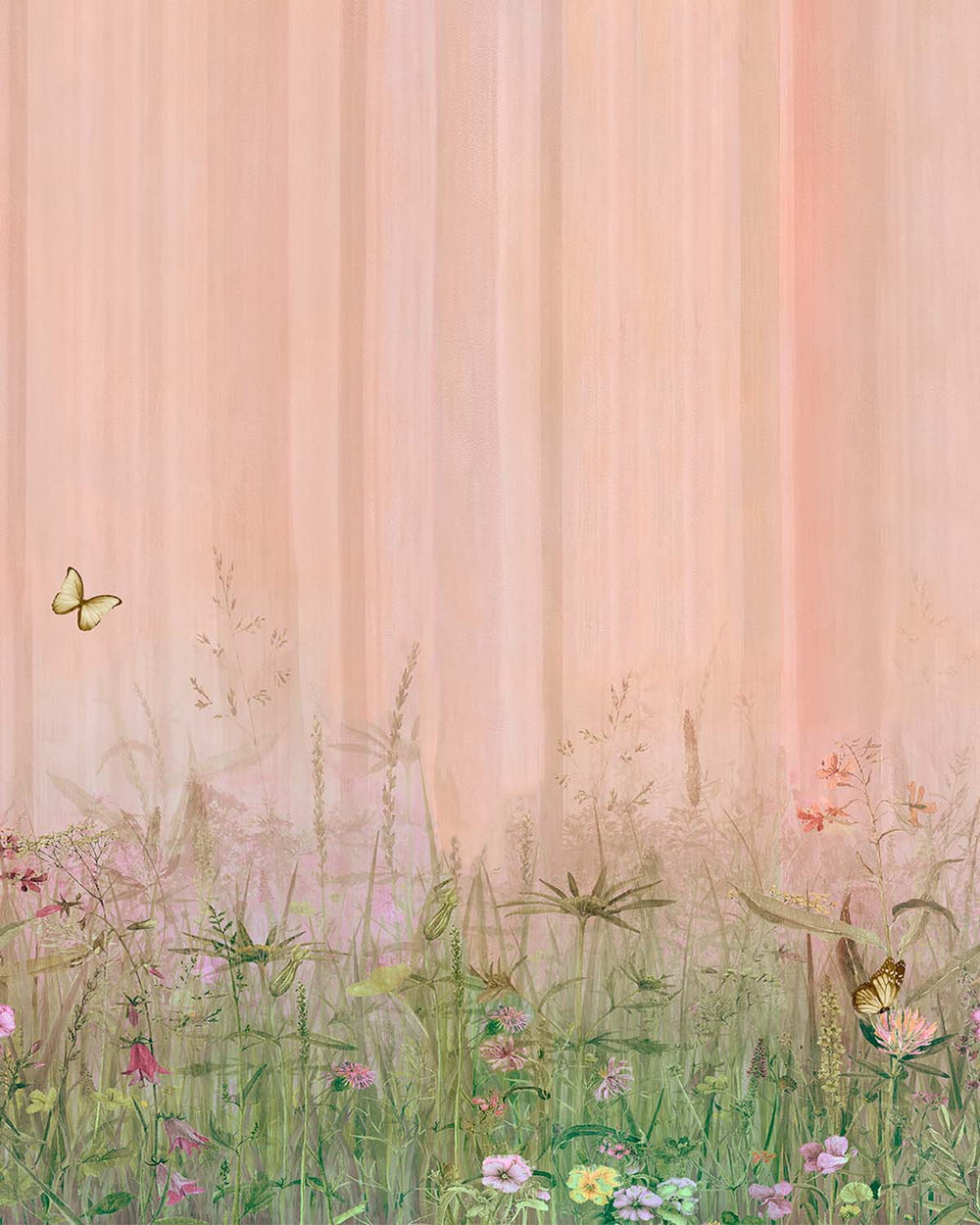 Retro Peach Watercolor Wildflower Meadow  Residential Mural RM9149