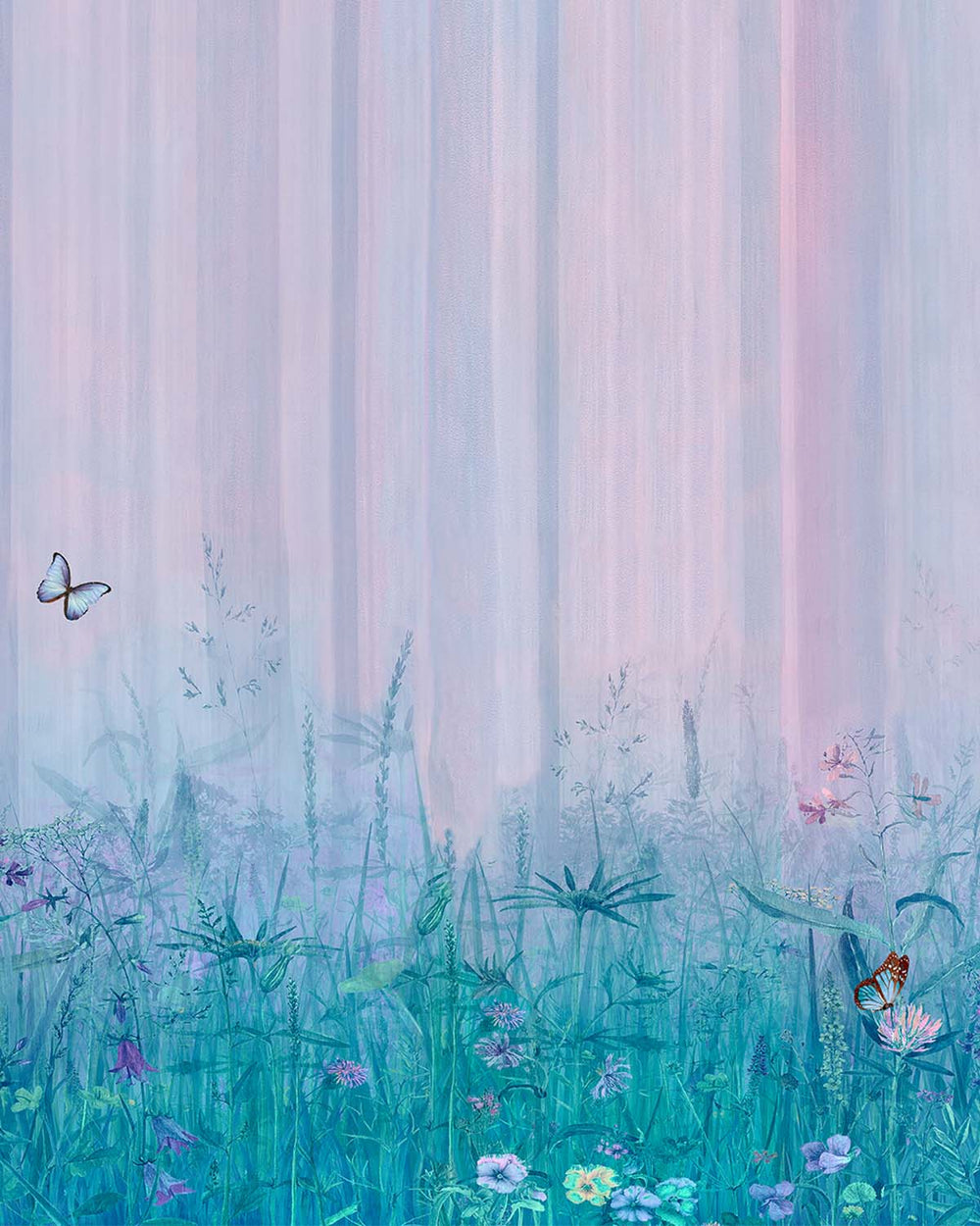 Blue Hydrangea Watercolor Wildflower Meadow  Residential Mural RM9150