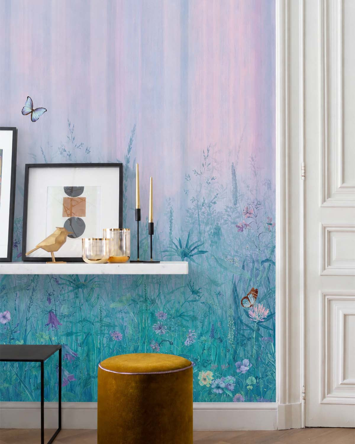 Blue Hydrangea Watercolor Wildflower Meadow  Wallpaper Panels RM9150