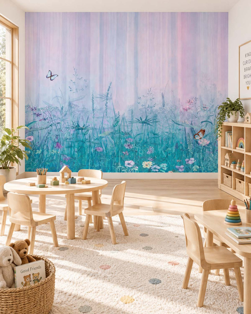 Blue Hydrangea Watercolor Wildflower Meadow  Residential Mural RM9150