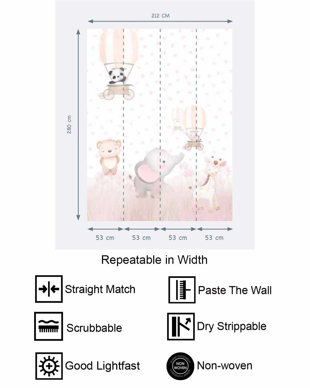 Amour Frais Dreamy Safari Animals & Hearts Residential Mural RM9151