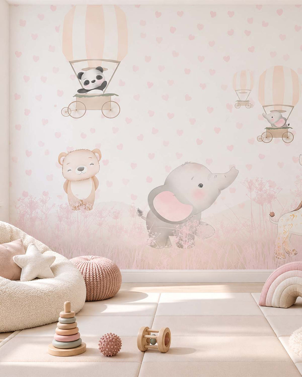 Amour Frais Dreamy Safari Animals & Hearts Residential Mural RM9151
