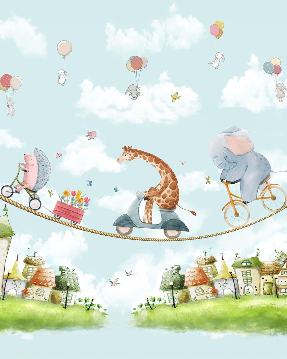 Sparkling River Circus Animals Tightrope Adventure Residential Mural RM9157