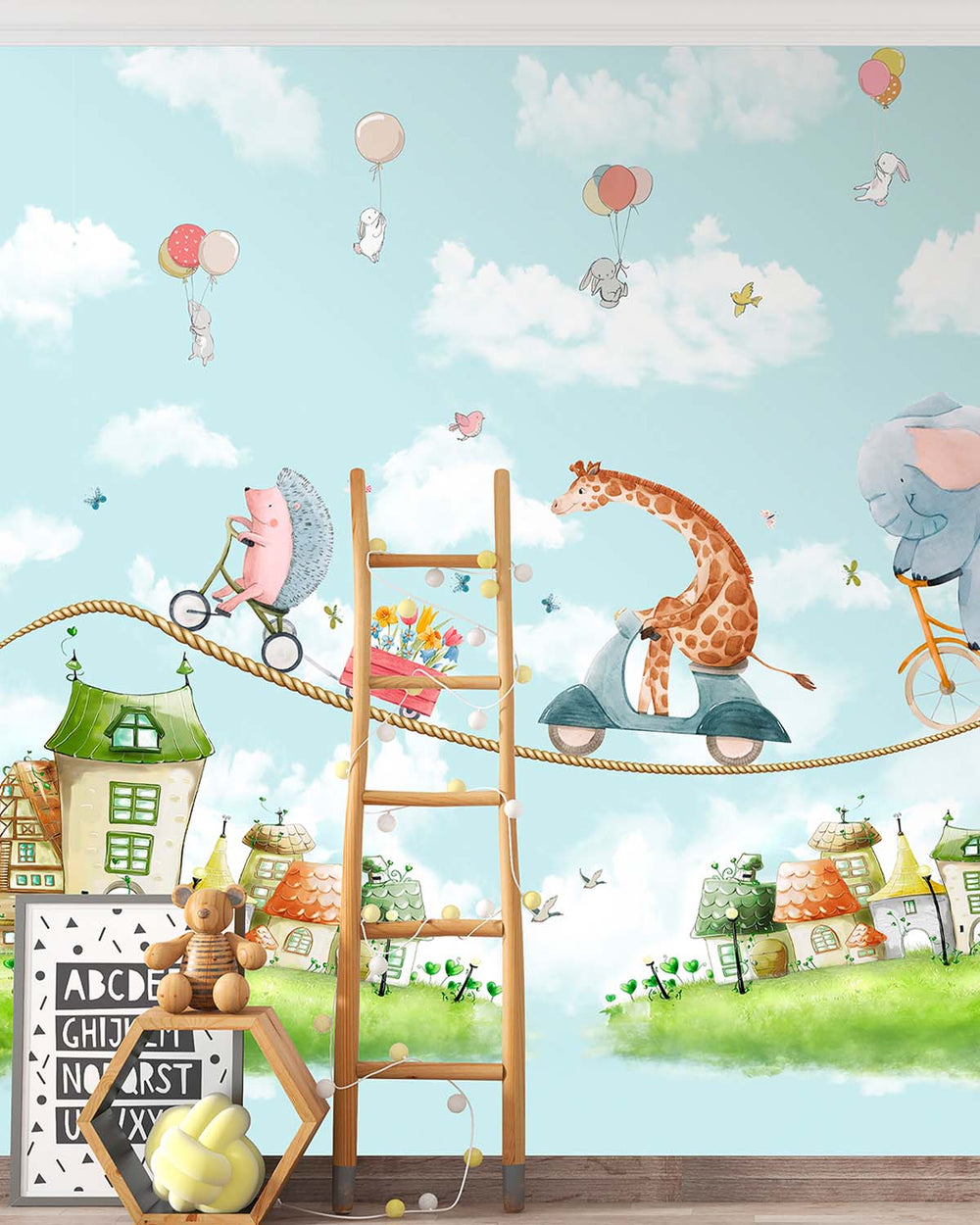 Sparkling River Circus Animals Tightrope Adventure Residential Mural RM9157
