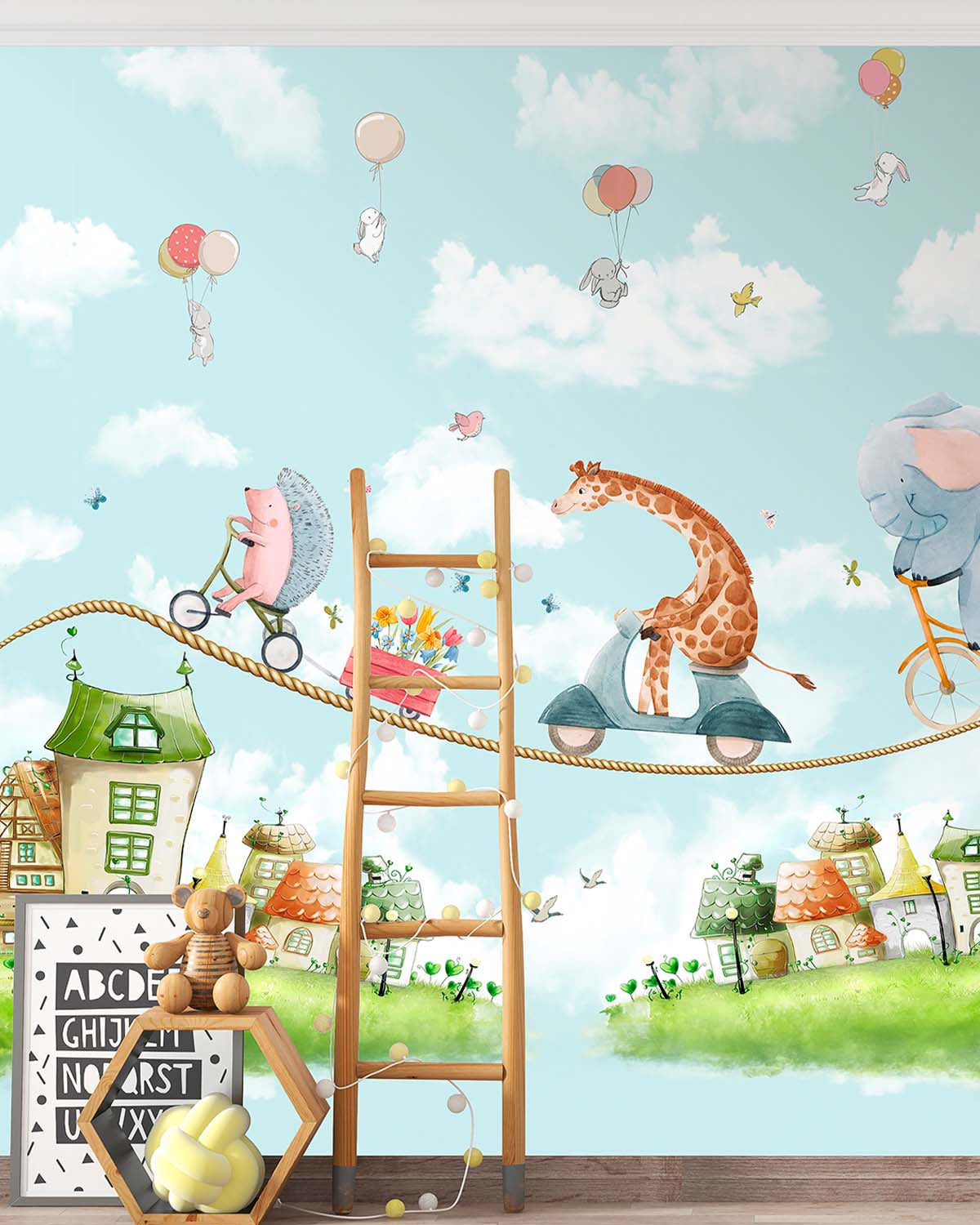 Sparkling River Circus Animals Tightrope Adventure Wallpaper Panels RM9157