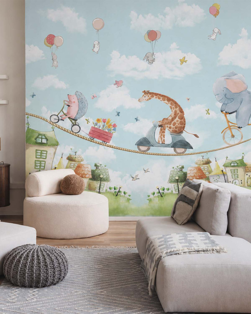 Sparkling River Circus Animals Tightrope Adventure Residential Mural RM9157