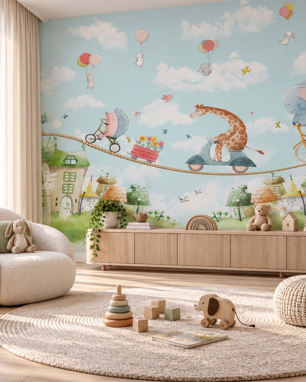 Sparkling River Circus Animals Tightrope Adventure Residential Mural RM9157