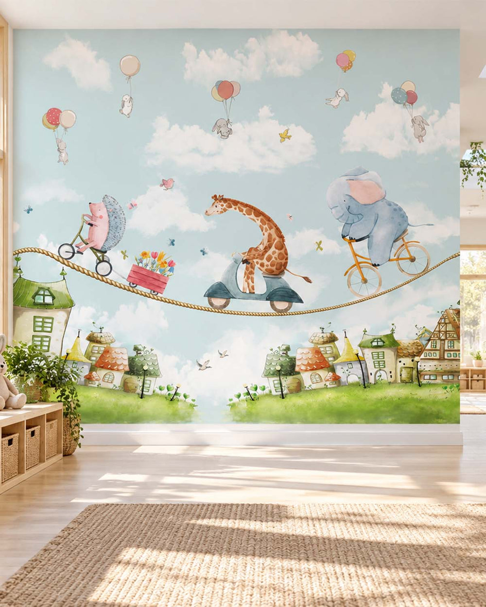 Sparkling River Circus Animals Tightrope Adventure Residential Mural RM9157