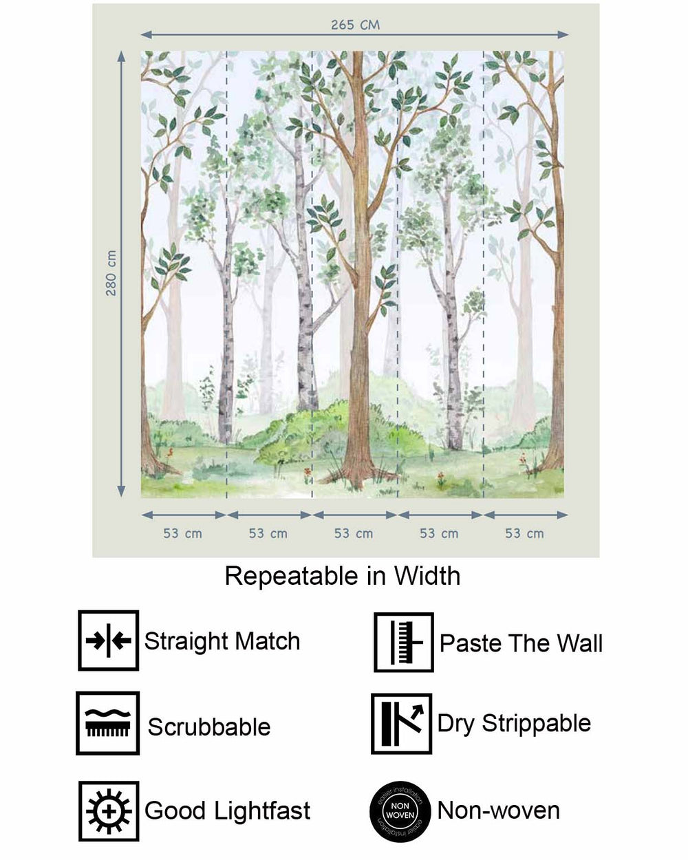 Grassy Meadow Watercolor Woodland Forest Residential Mural RM9158