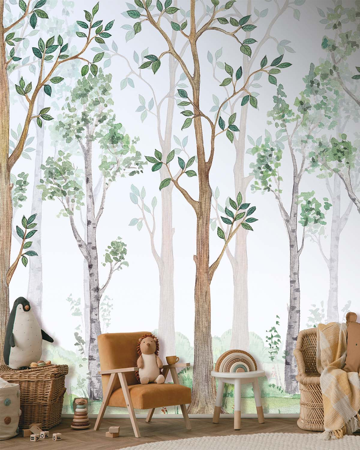 Grassy Meadow Watercolor Woodland Forest Wallpaper Panels RM9158