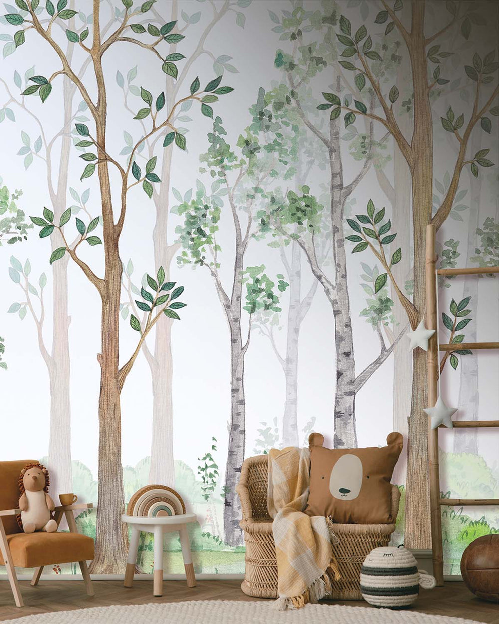 Grassy Meadow Watercolor Woodland Forest Residential Mural RM9158