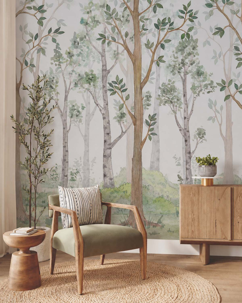 Grassy Meadow Watercolor Woodland Forest Residential Mural RM9158
